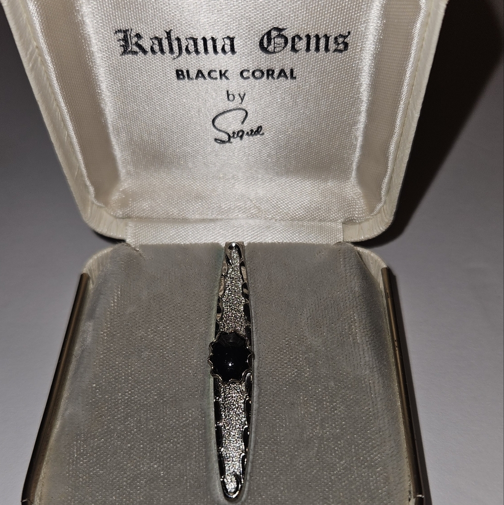 VINTAGE GENUINE BLACK CORAL TIE Clip Tie Bar Silver By KAHANNA Gems  Workwear